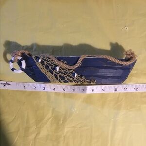 Nautical Blue Decorative Boat with Rope and Net Tea Light Holder